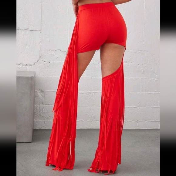 Festival Western Fringe Cut Out Solid Knit Pants, Festival Outfits For Women - Picture 4 of 4